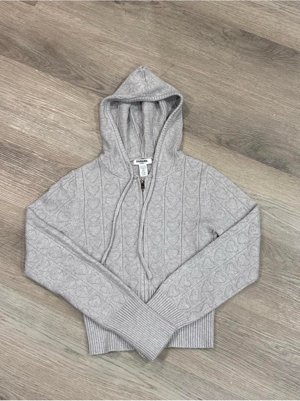 RSQ Gray Hooded Cable-Knit Zip Sweater